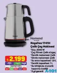 HOMEND ROYALTEA 1741H ÇELİK ÇAY MAKİNESİ